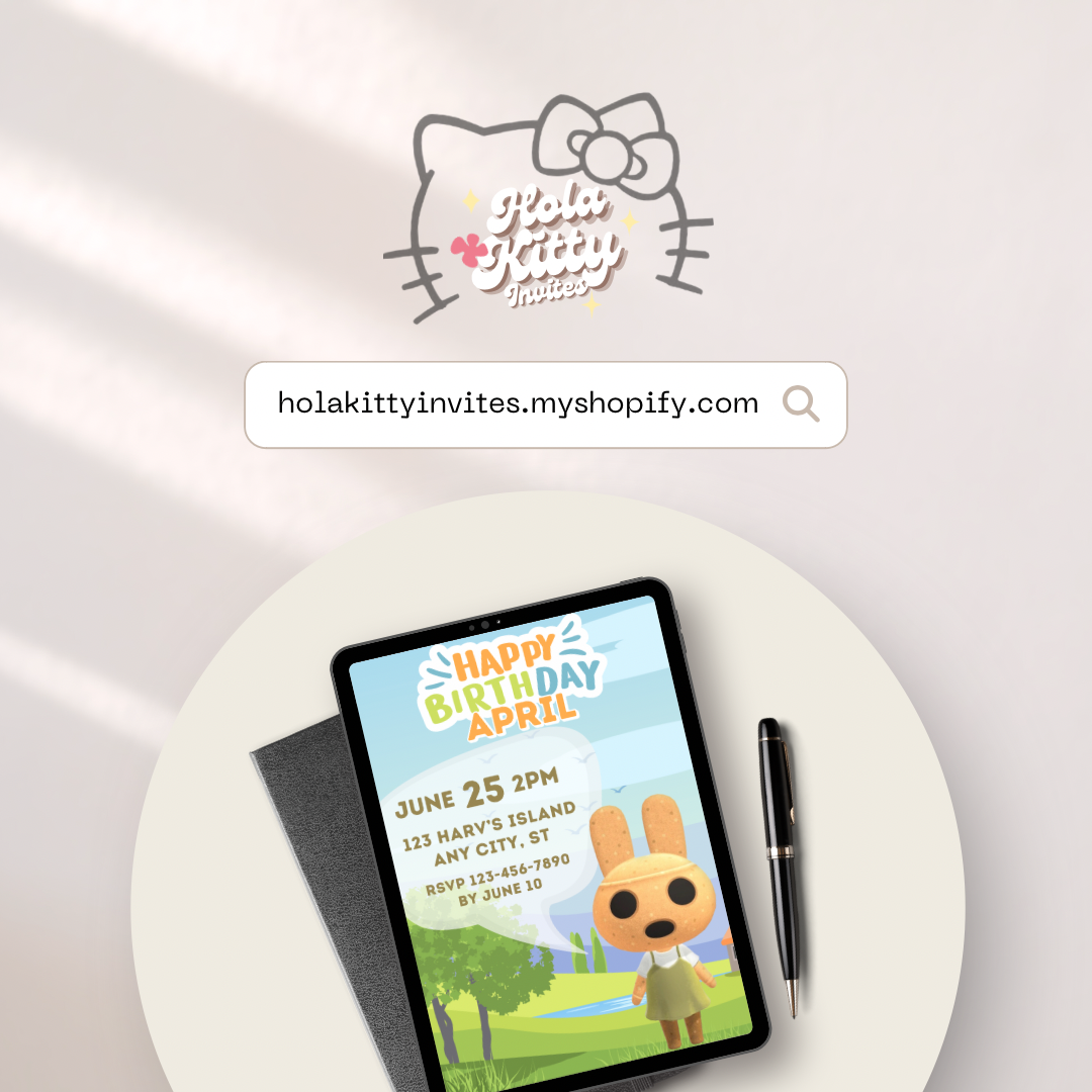 Animal Crossing birthday invitation, digital download
