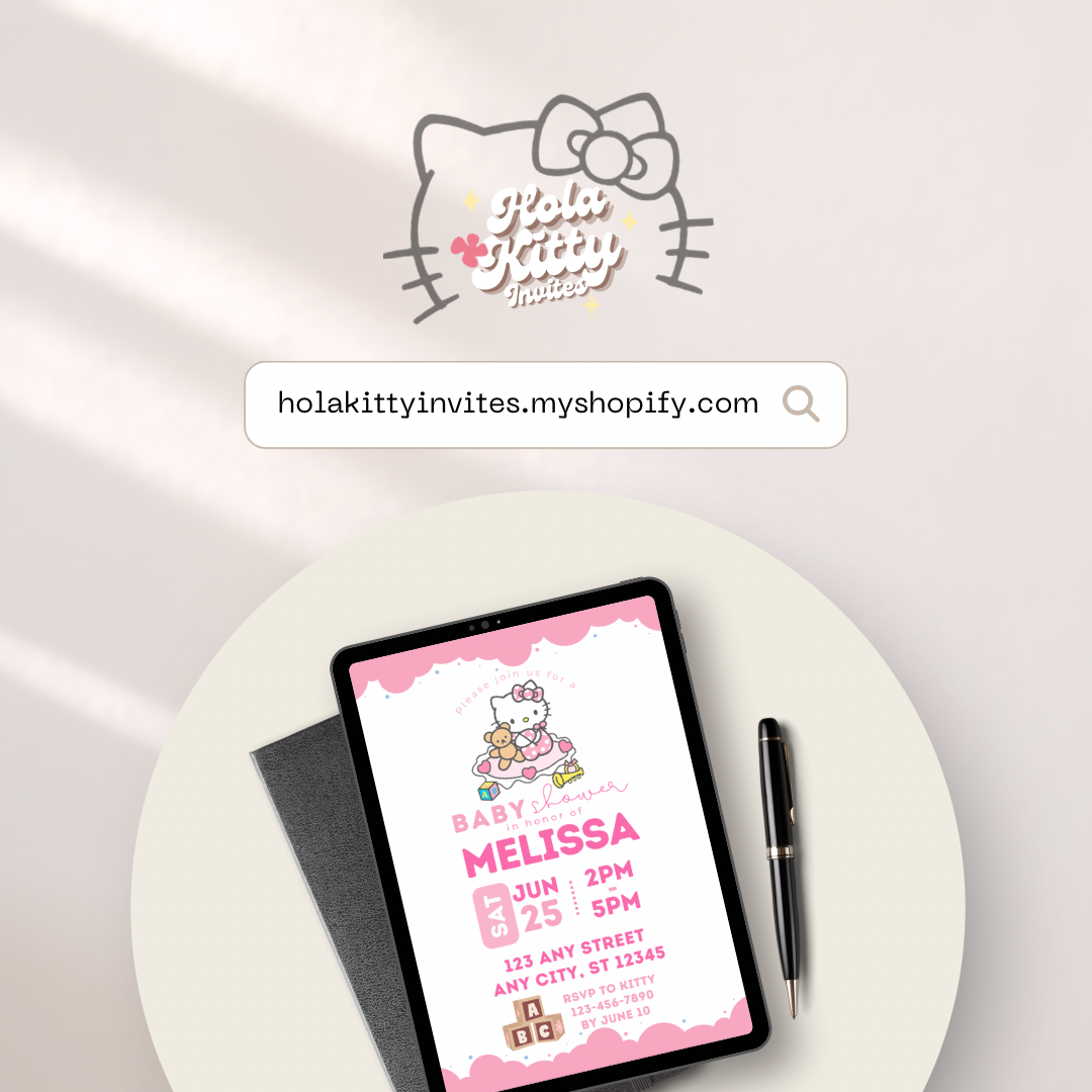 Kitty baby shower invitation, digital download