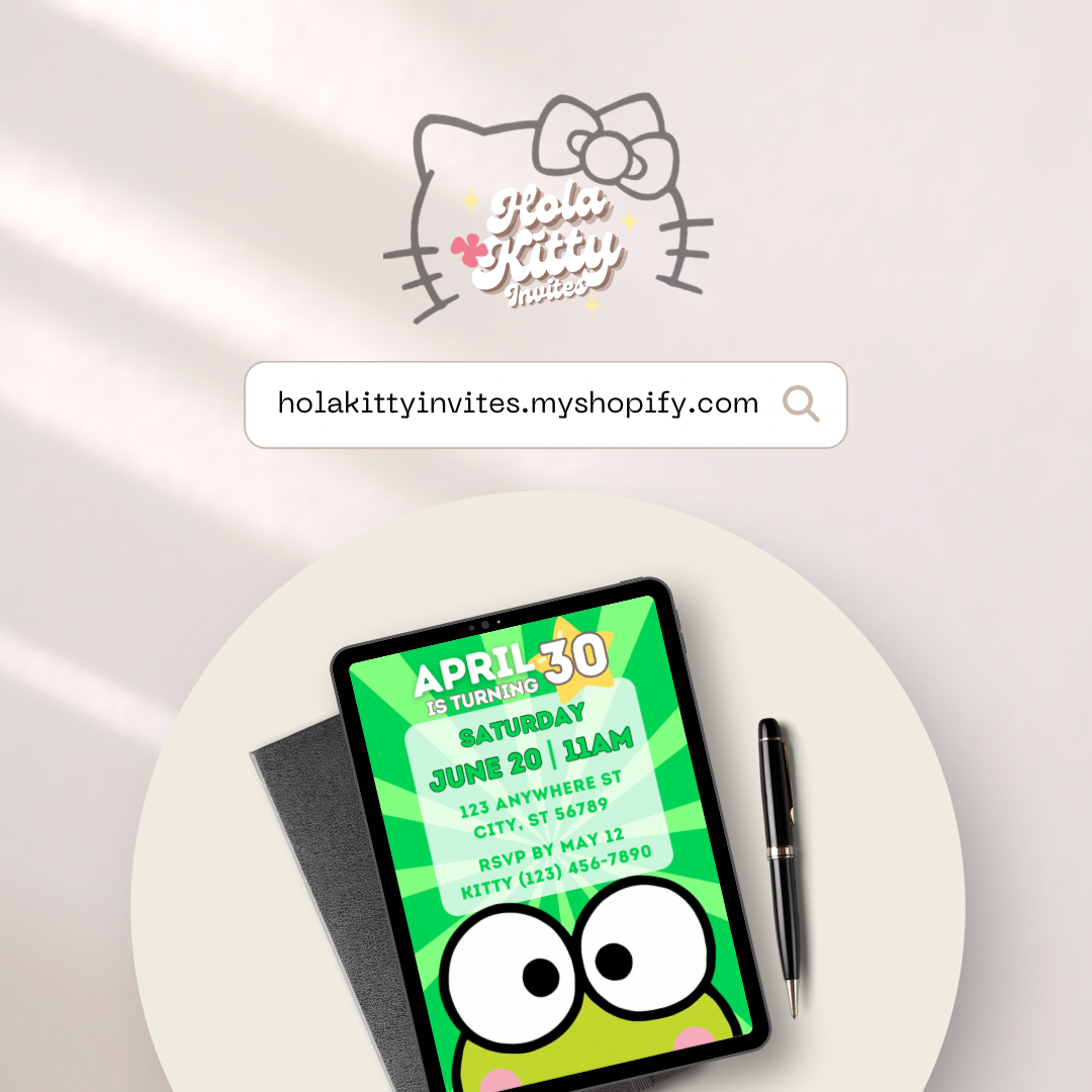 Keroppi birthday invitation, digital download