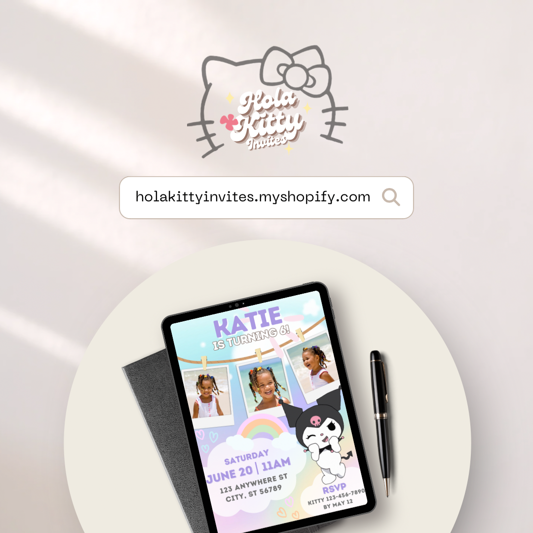 Kuromi custom photo birthday invitation, digital download