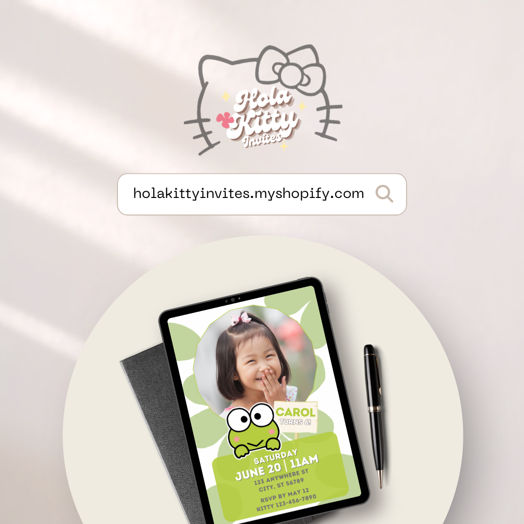 Keroppi custom photo birthday invitation, digital download