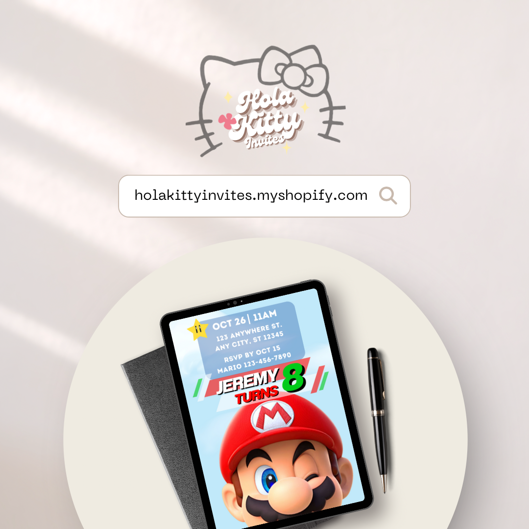 Mario Bros birthday invitation, digital download
