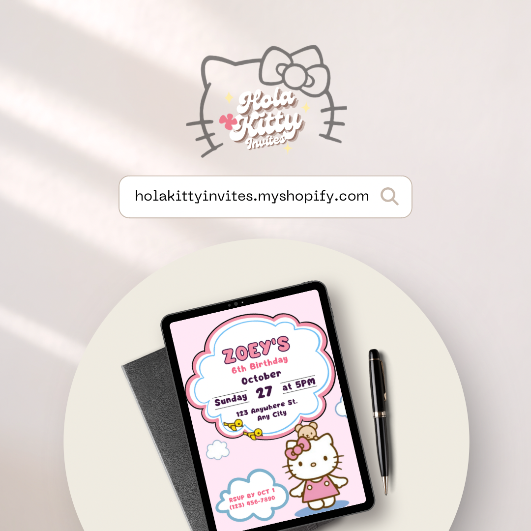 Kitty birthday invitation, digital download