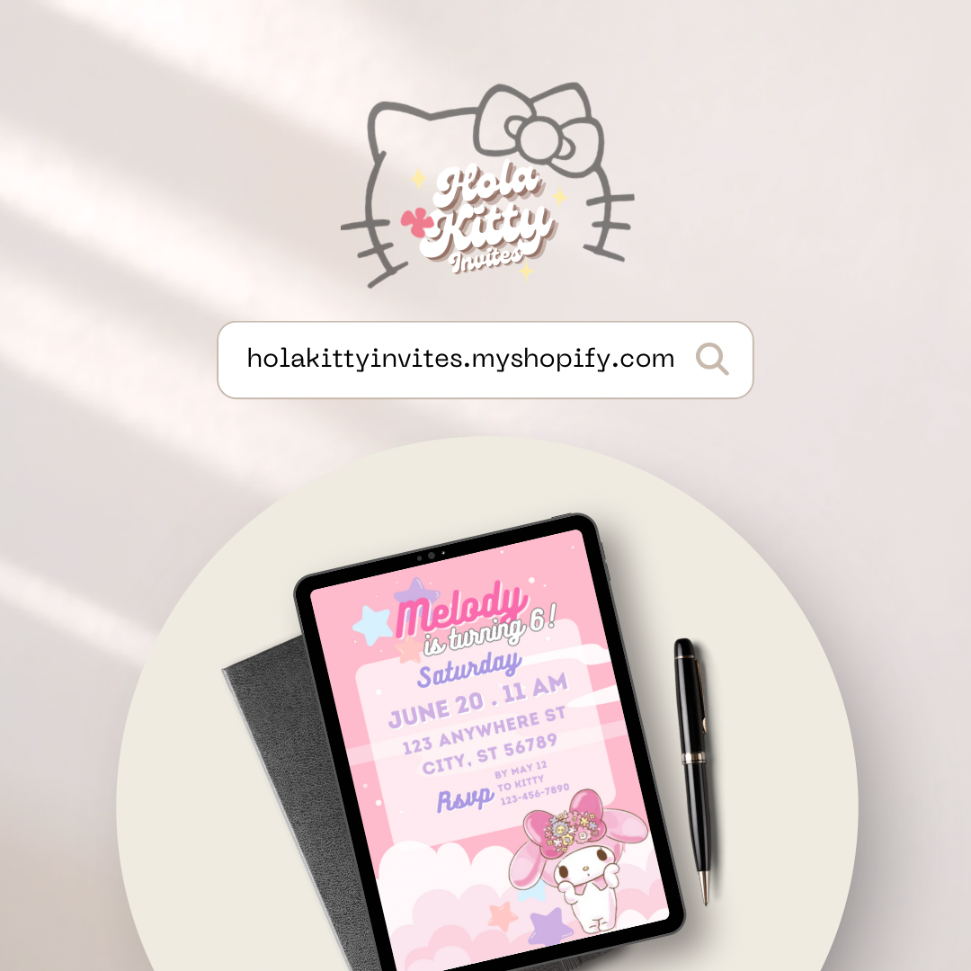My Melody birthday invitation, digital download