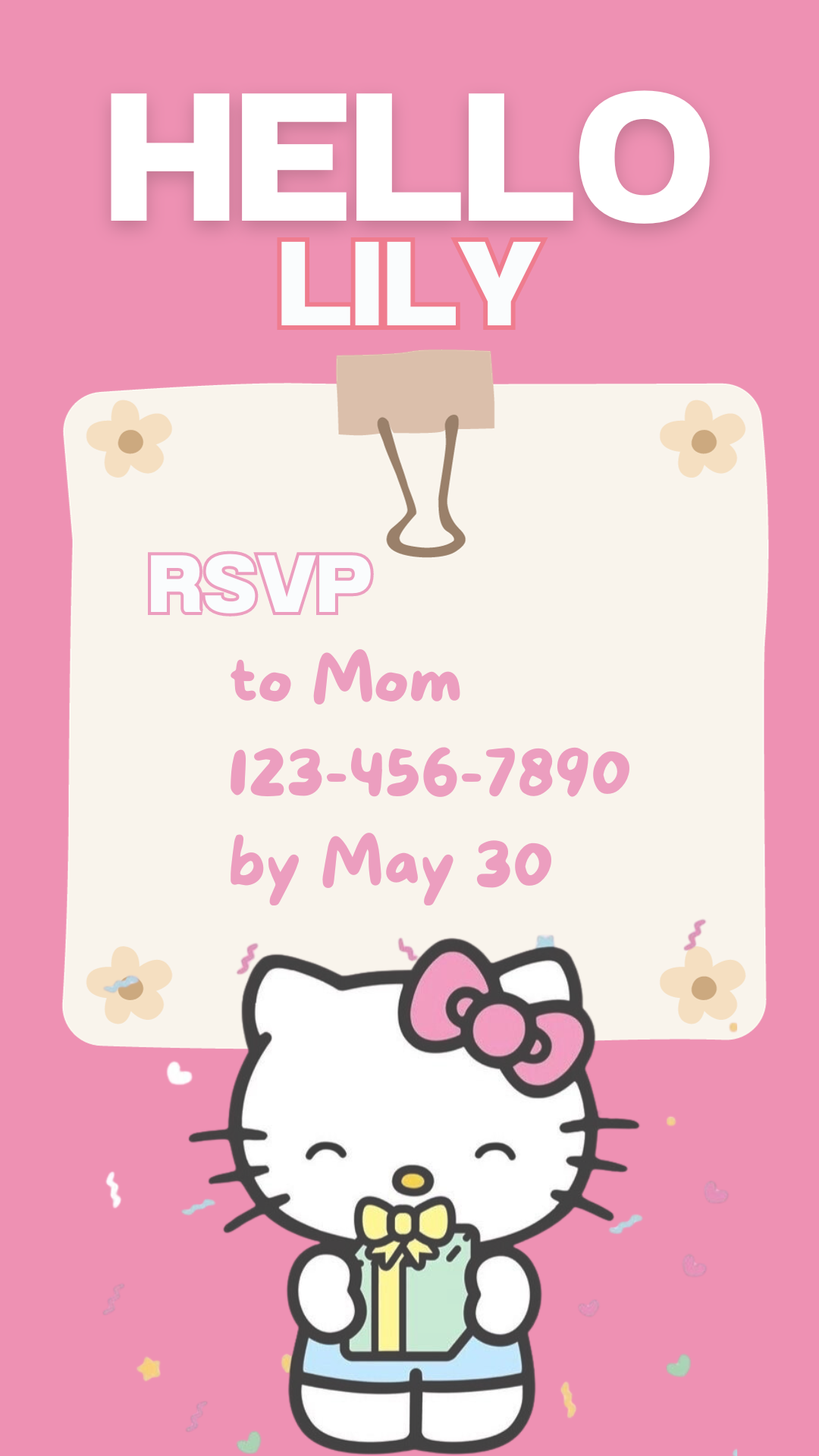 Kitty custom photo birthday video invitation, digital download