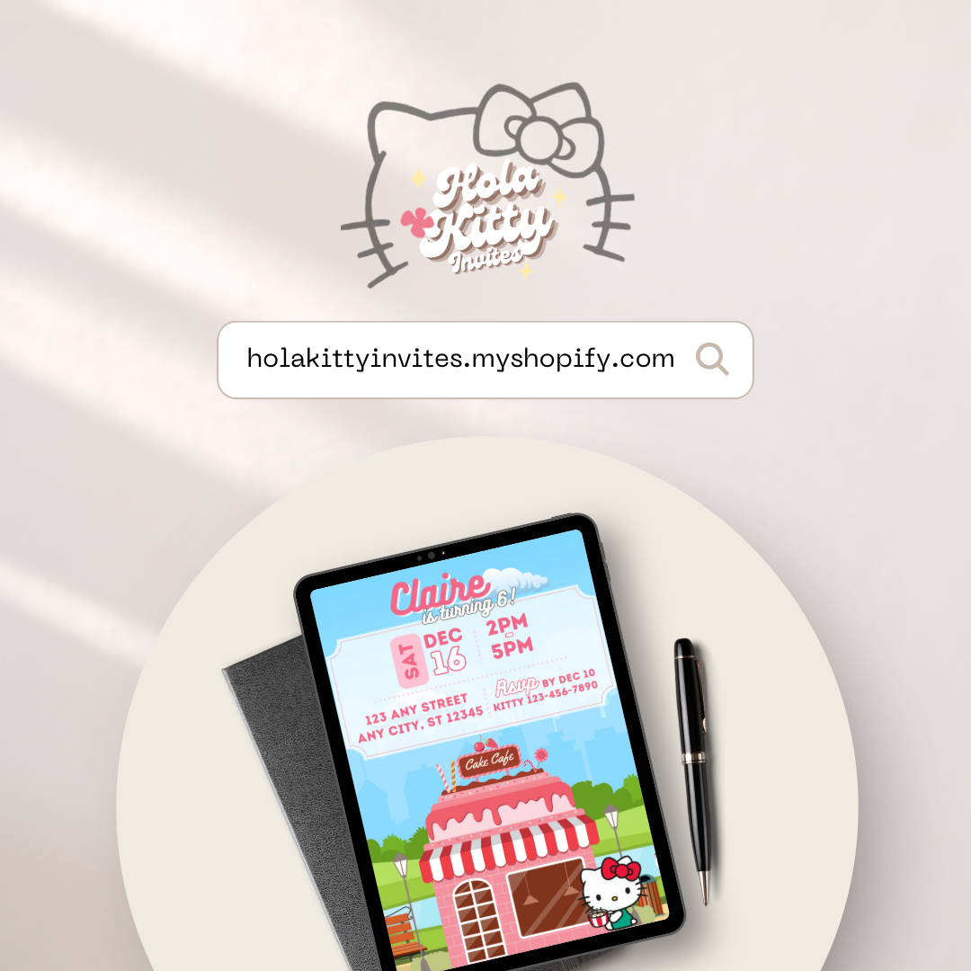 Kitty birthday invitation, digital download