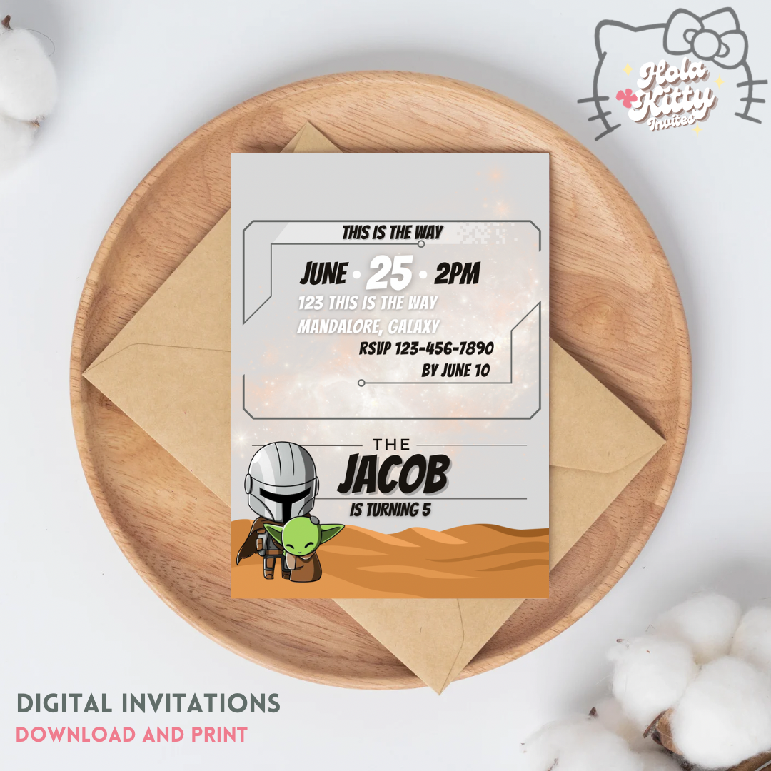 Mandalorian birthday invitation, digital download