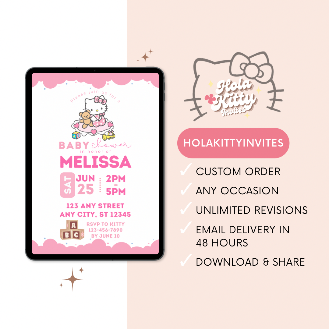Kitty baby shower invitation, digital download