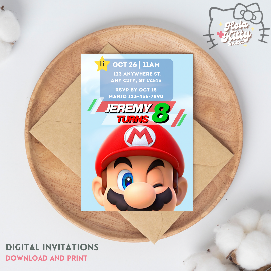 Mario Bros birthday invitation, digital download