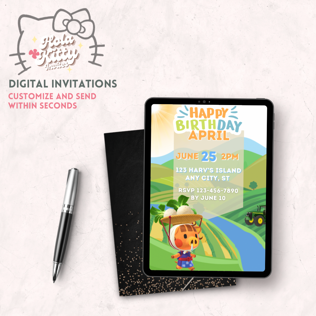 Animal Crossing birthday invitation, digital download