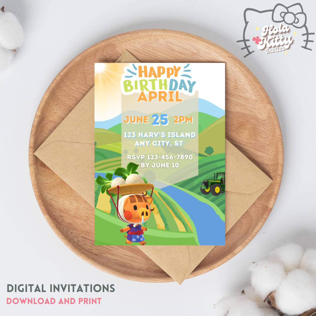 Animal Crossing birthday invitation, digital download