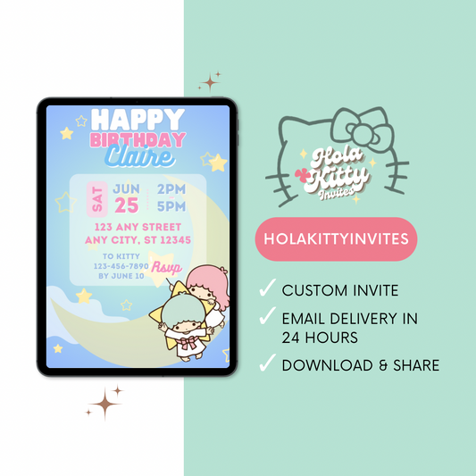 Little Twin Stars birthday invitation, digital download