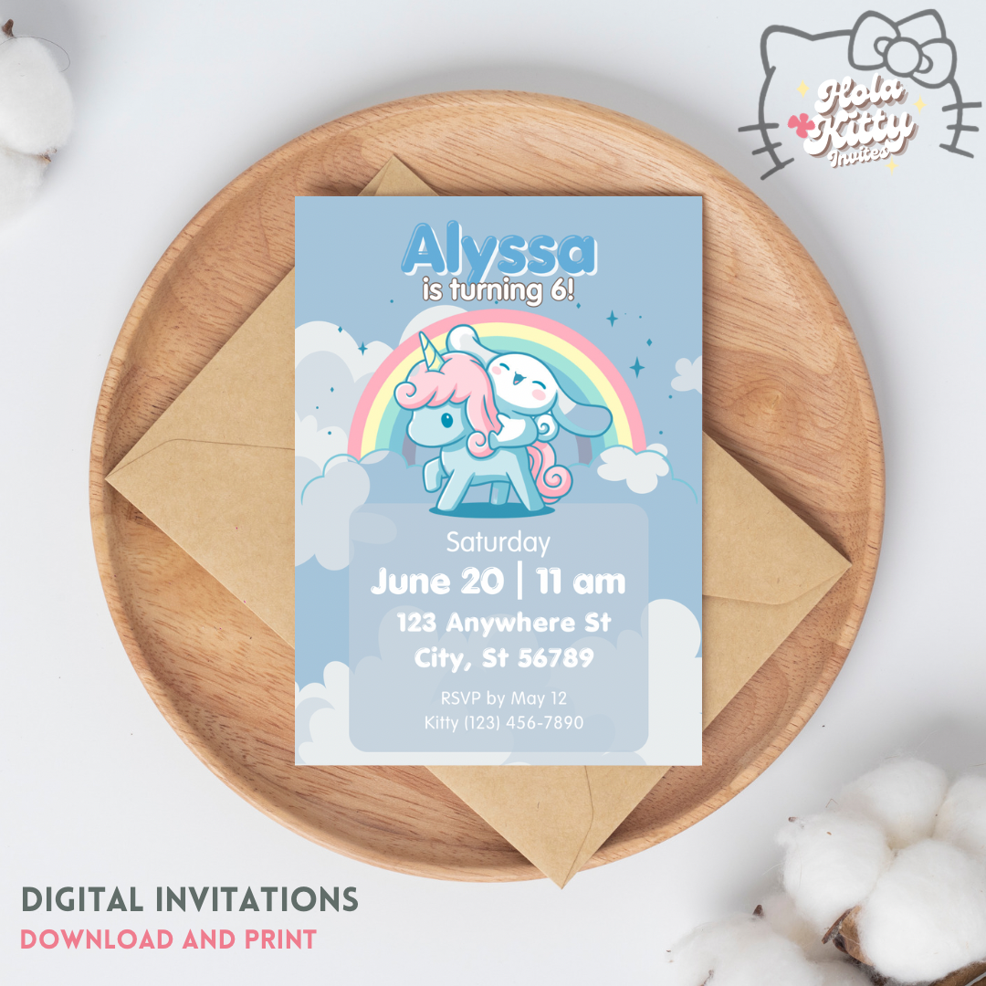 Cinnamoroll birthday invitation, digital download