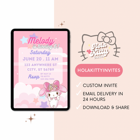 My Melody birthday invitation, digital download