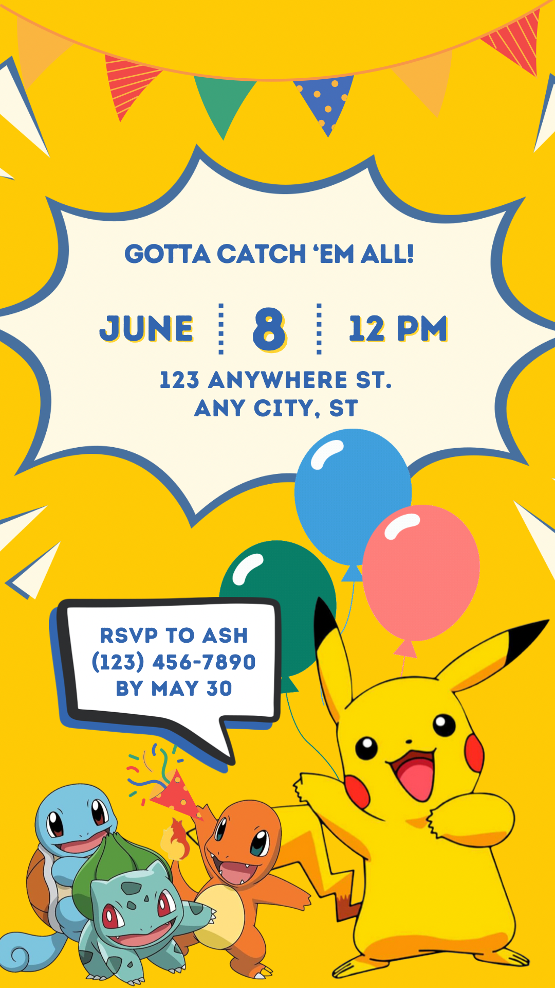 Pokémon birthday video invitation, digital download