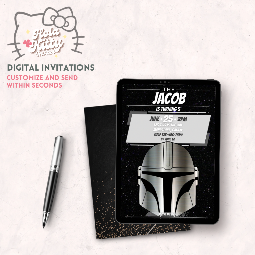 Mandalorian birthday invitation, digital download