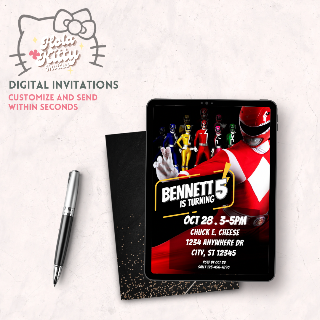 Power Rangers birthday invitation, digital download