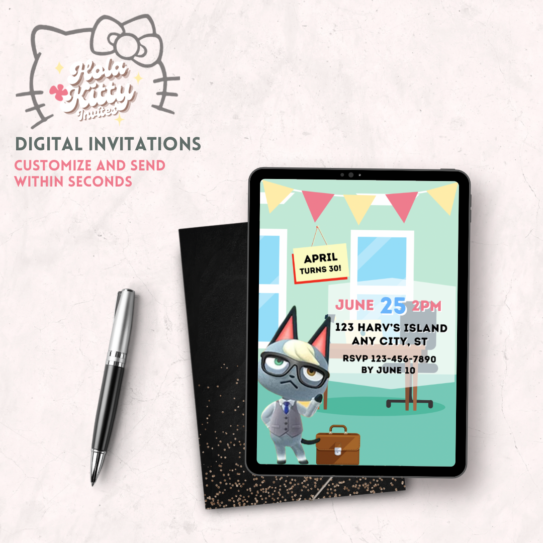 Animal Crossing birthday invitation, digital download