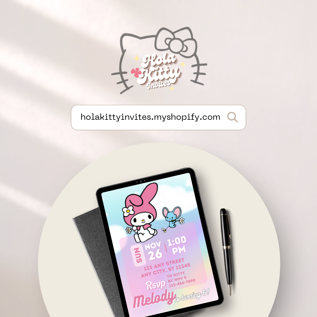 My Melody birthday invitation, digital download