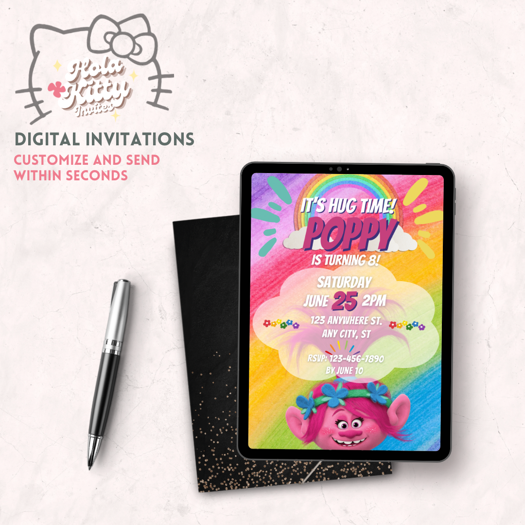 Trolls birthday invitation, digital download