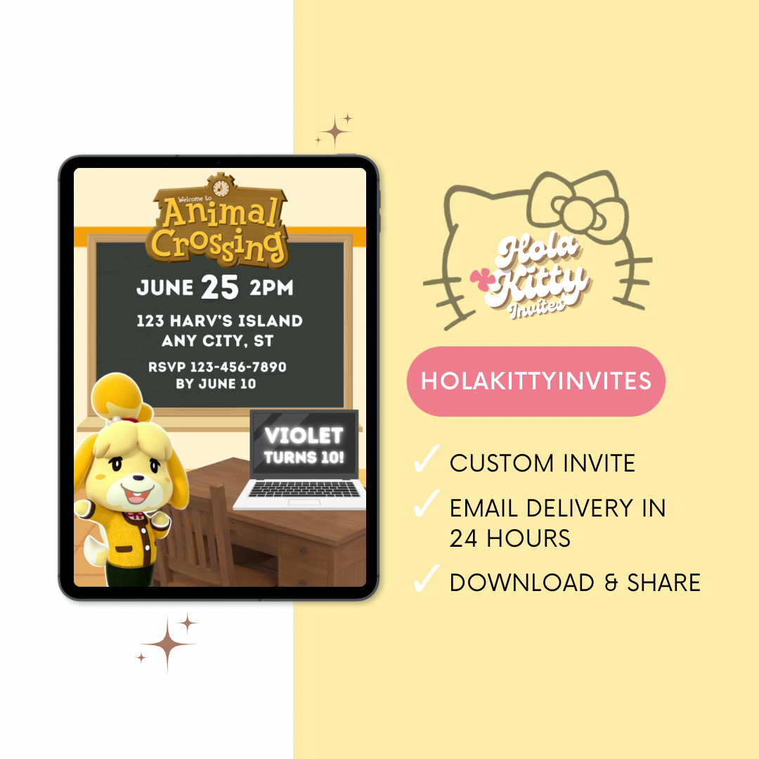 Animal Crossing birthday invitation, digital download