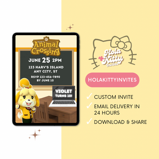 Animal Crossing birthday invitation, digital download