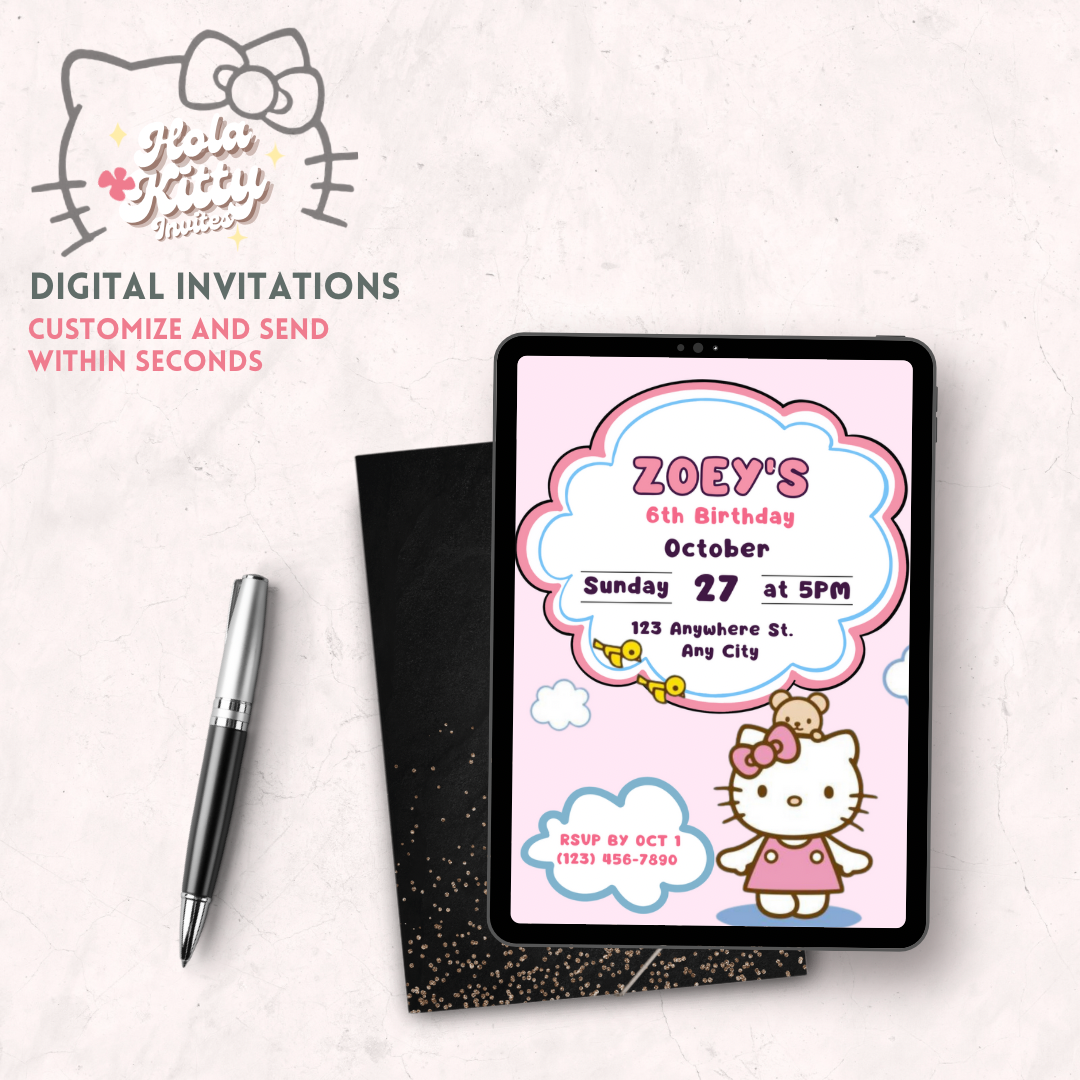 Kitty birthday invitation, digital download