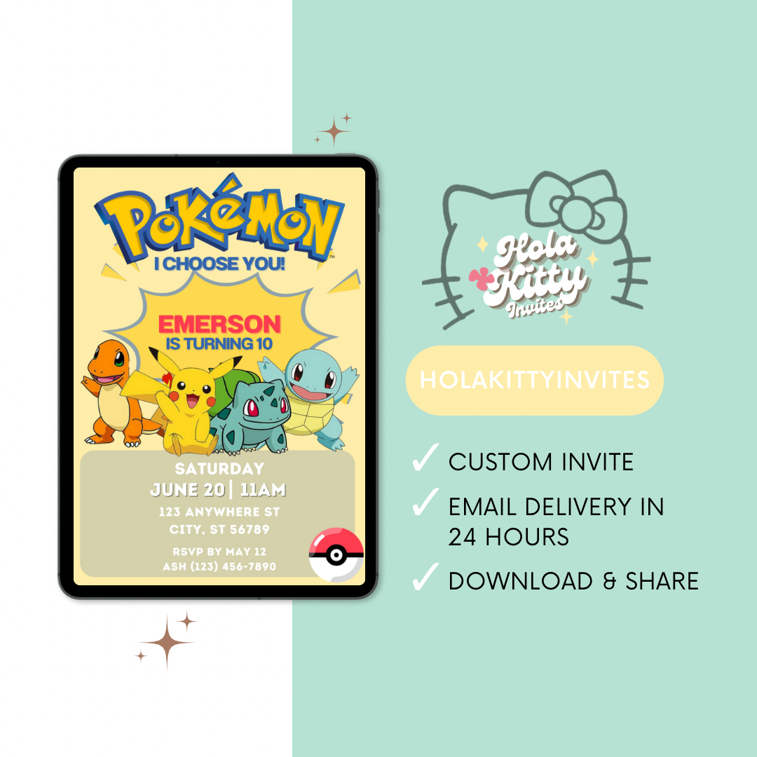 Pokémon birthday invitation, digital download