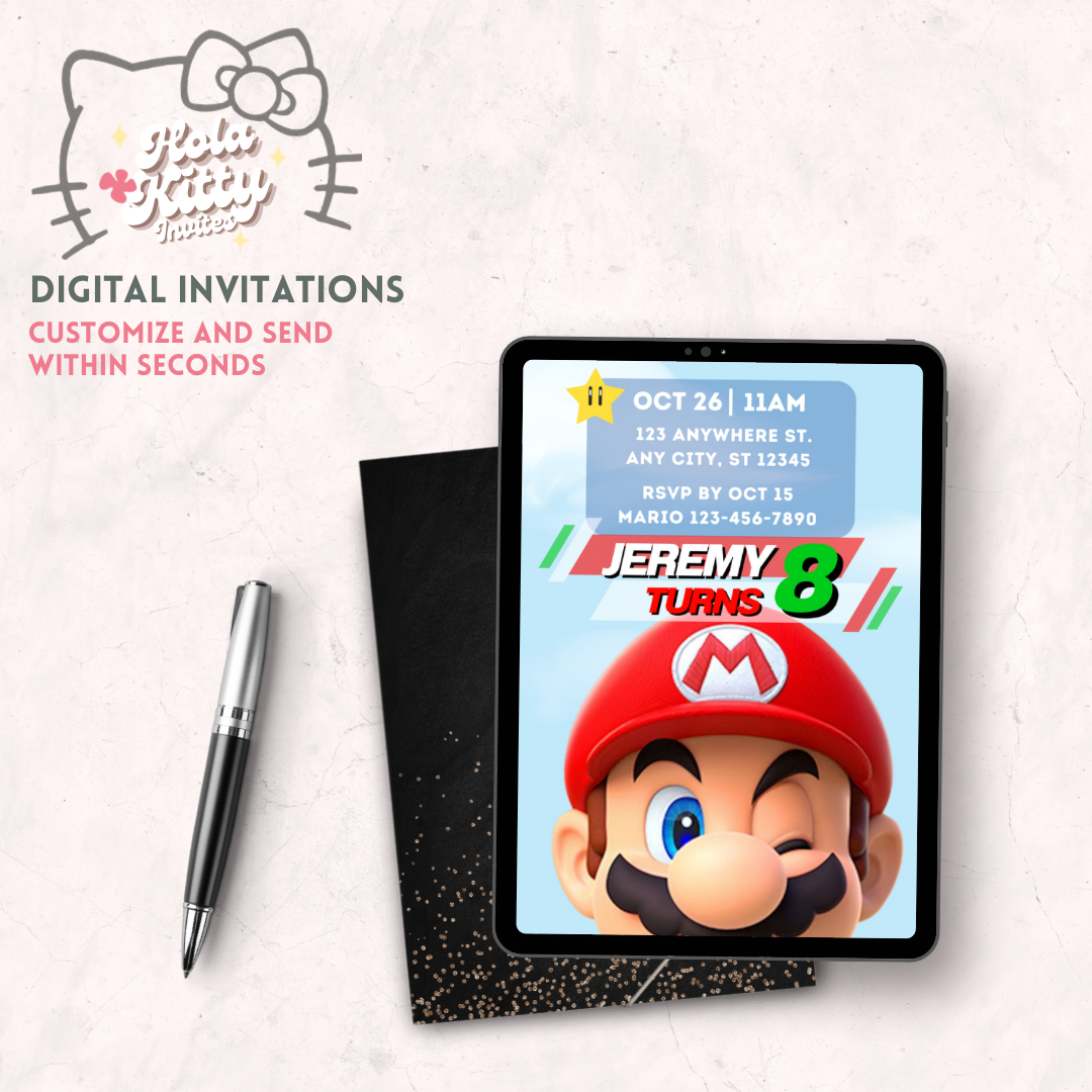Mario Bros birthday invitation, digital download