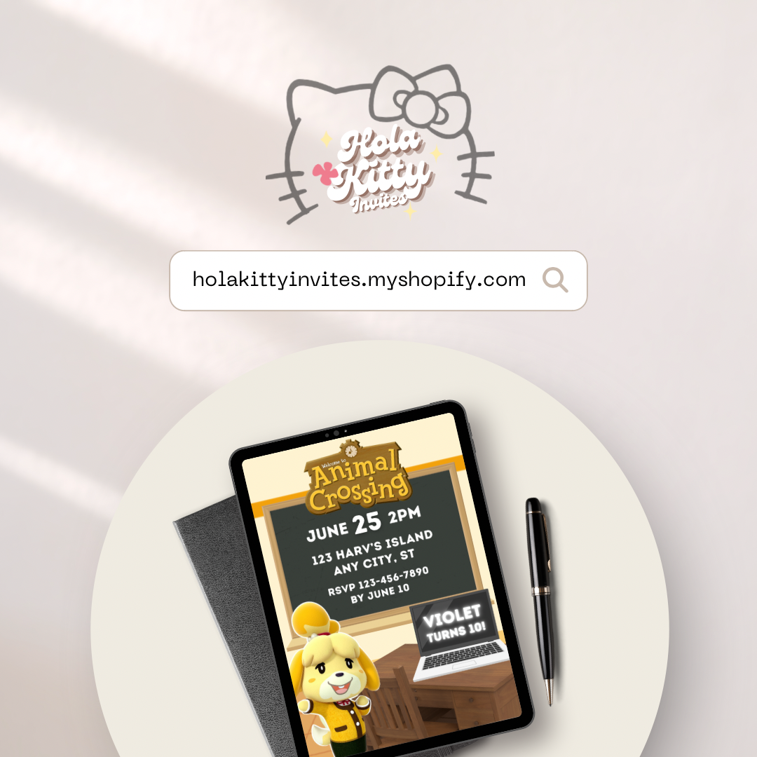 Animal Crossing birthday invitation, digital download
