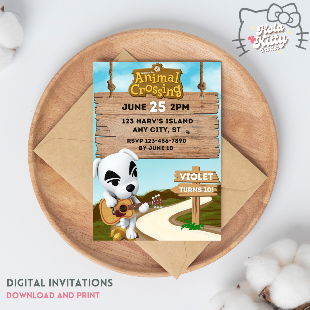 Animal Crossing birthday invitation, digital download