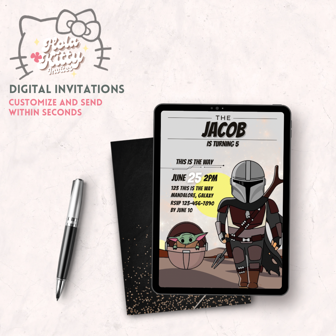 Mandalorian birthday invitation, digital download