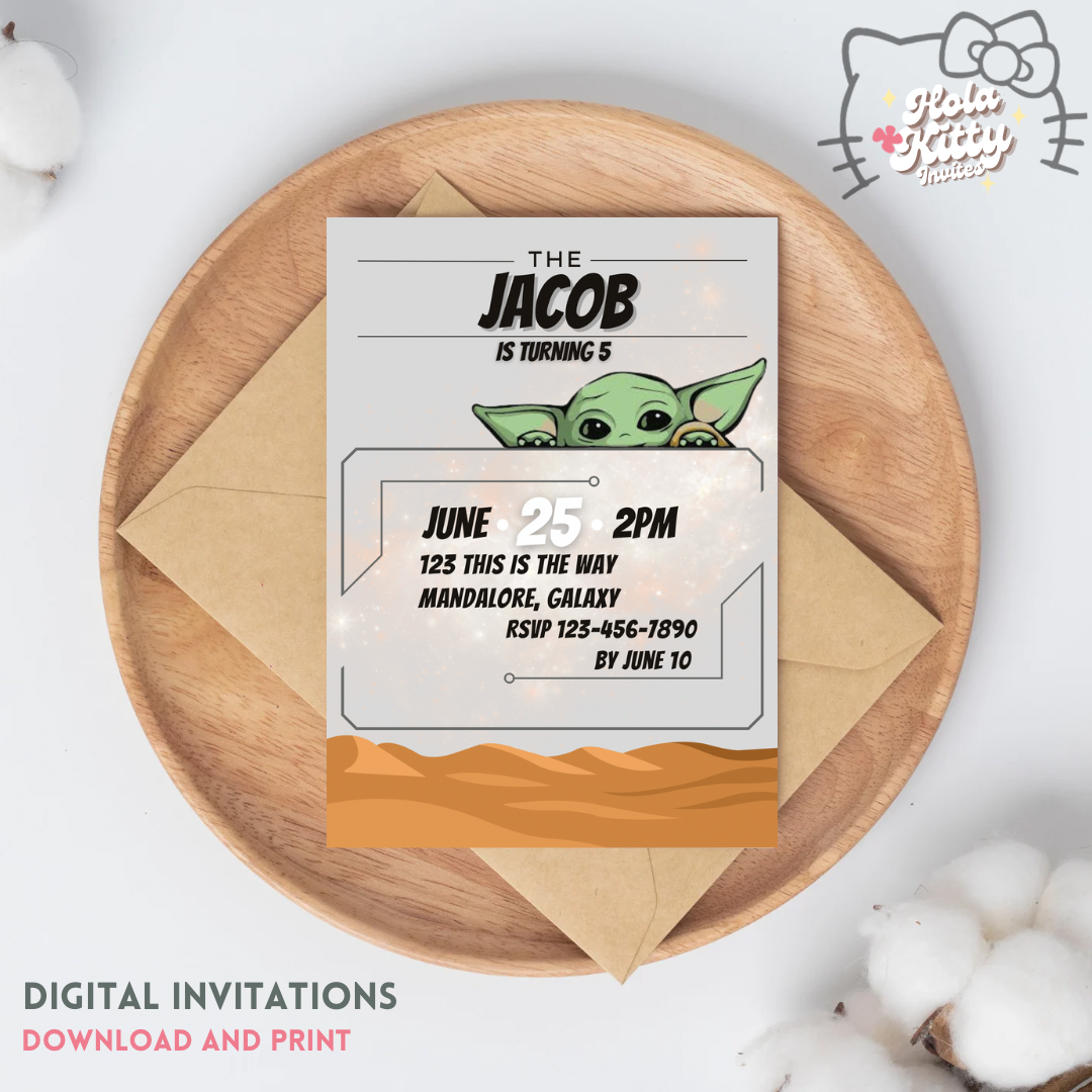 Mandalorian birthday invitation, digital download