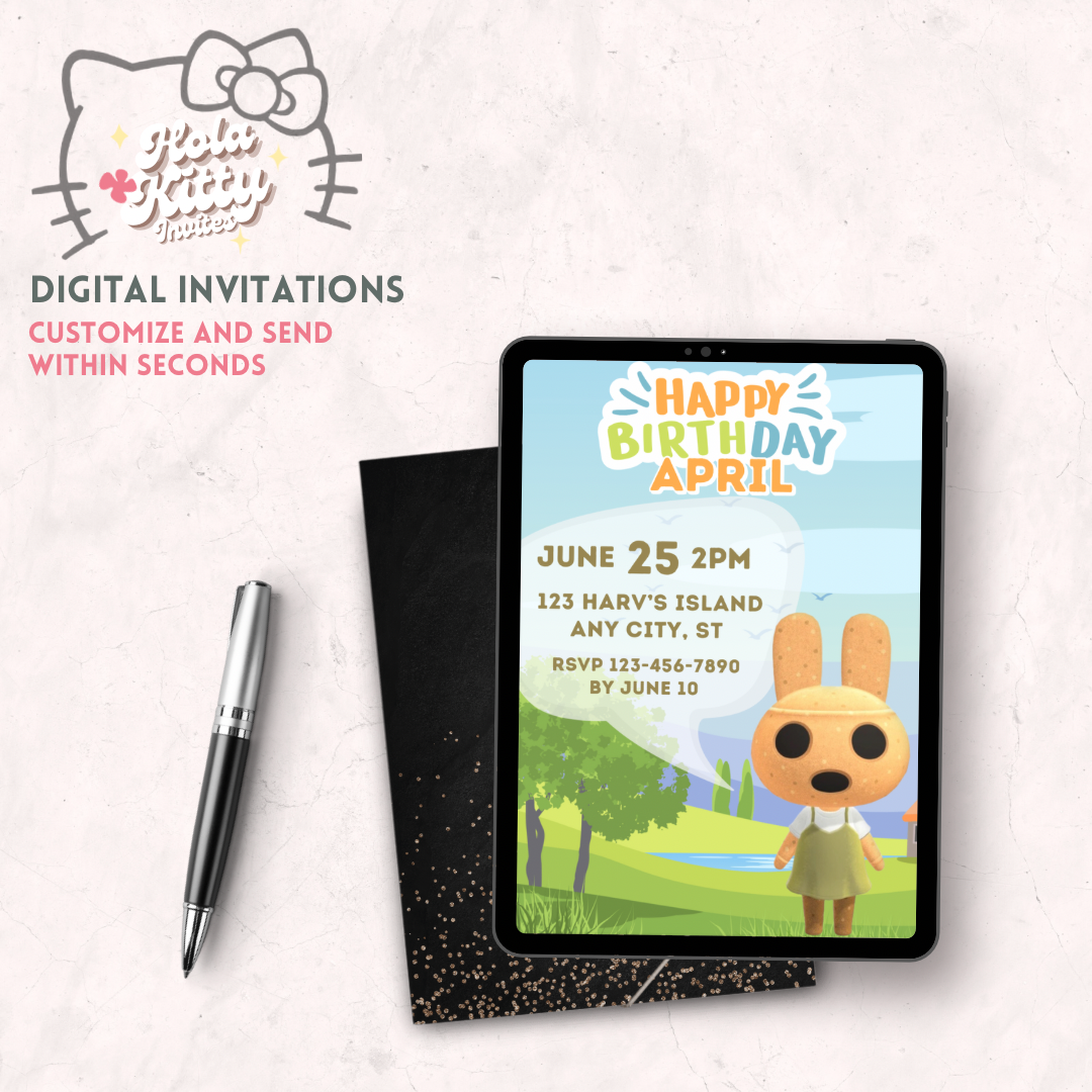 Animal Crossing birthday invitation, digital download