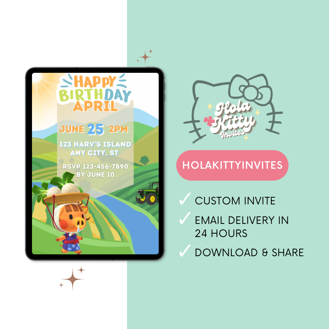 Animal Crossing birthday invitation, digital download