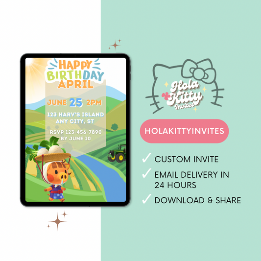 Animal Crossing birthday invitation, digital download