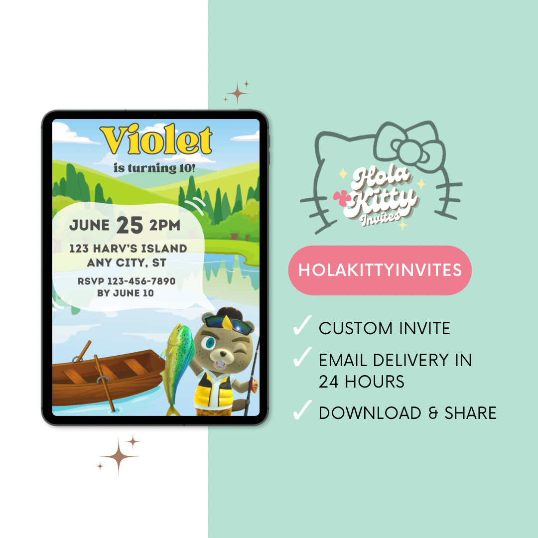 Animal Crossing birthday invitation, digital download
