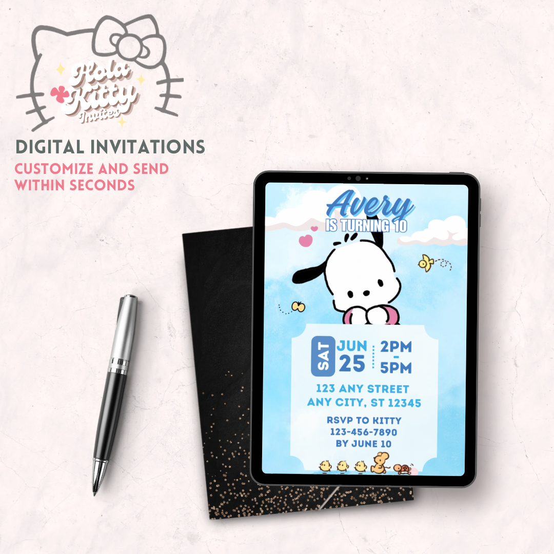 Pochacco birthday invitation, digital download
