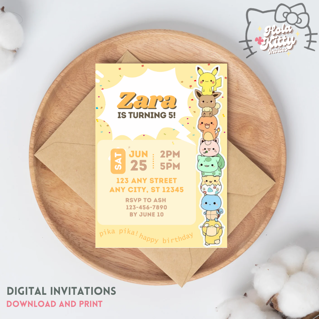 Pokémon birthday invitation, digital download