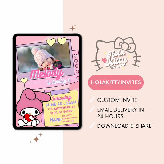 My Melody custom photo birthday invitation, digital download