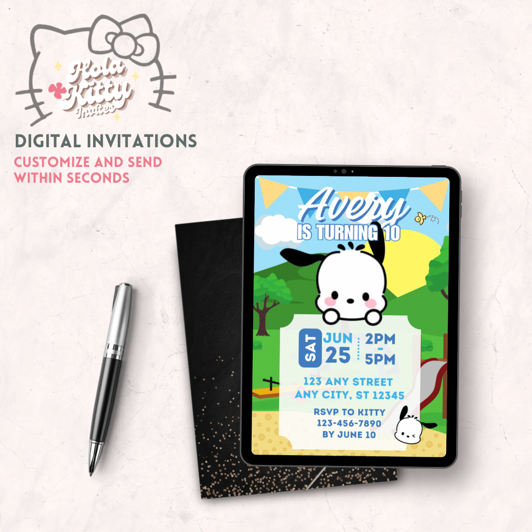 Pochacco birthday invitation, digital download