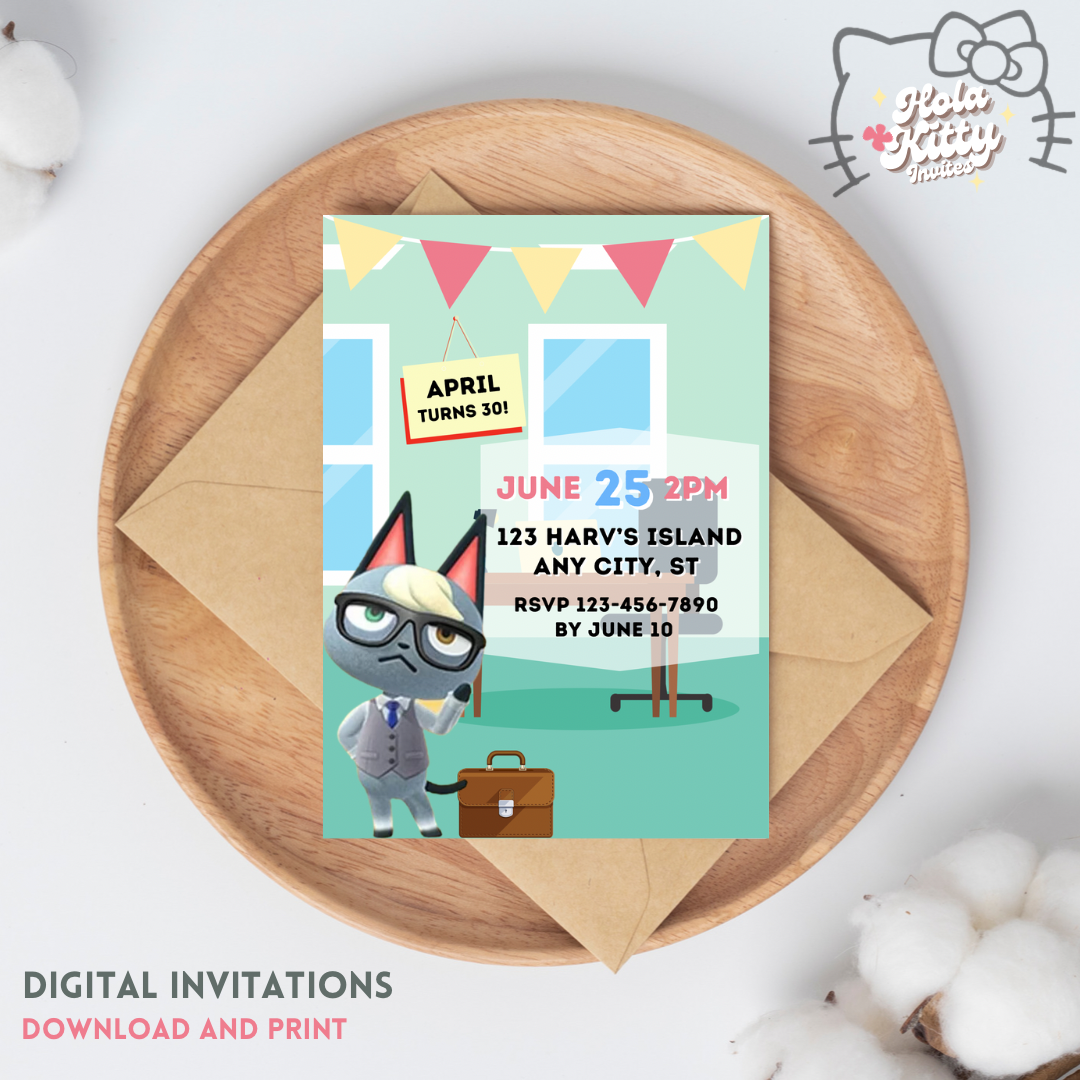 Animal Crossing birthday invitation, digital download