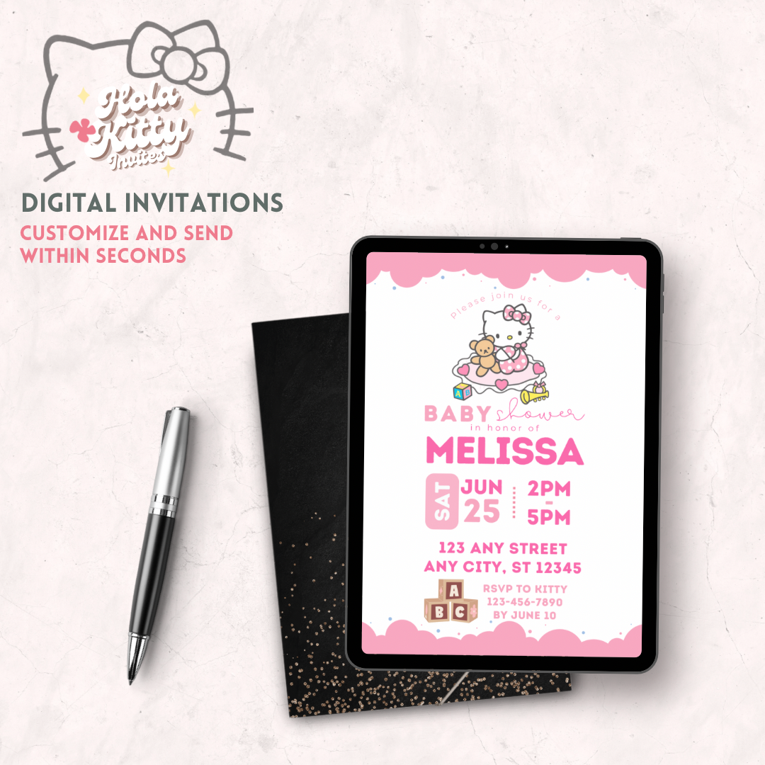 Kitty baby shower invitation, digital download