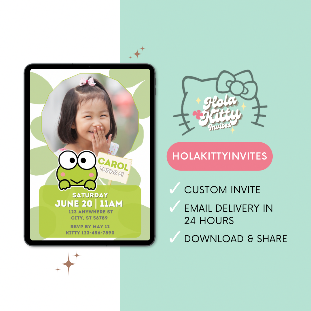 Keroppi custom photo birthday invitation, digital download