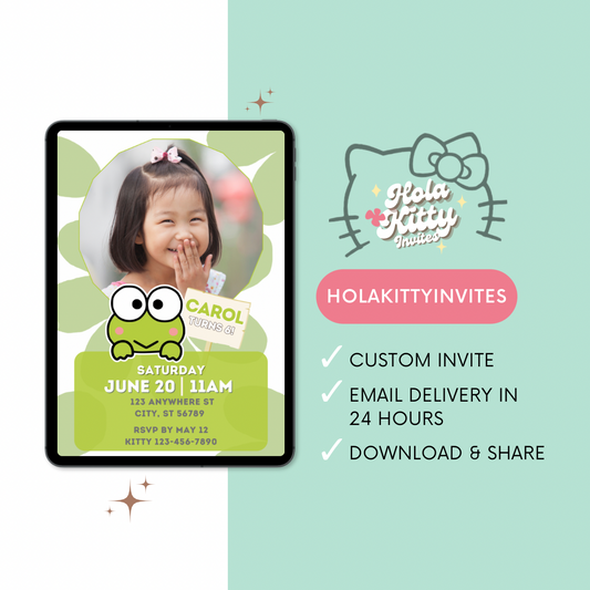 Keroppi custom photo birthday invitation, digital download