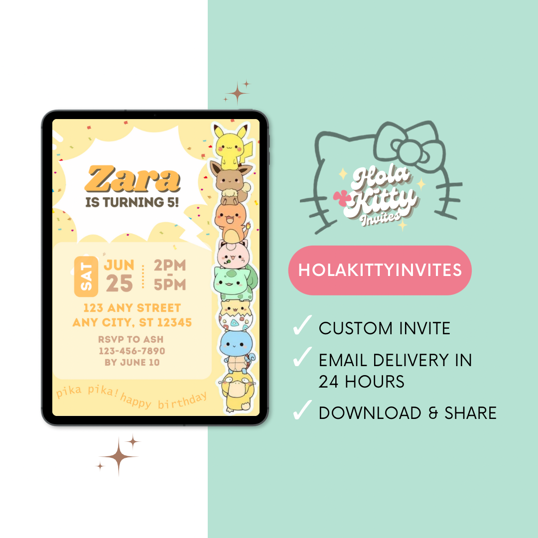 Pokémon birthday invitation, digital download