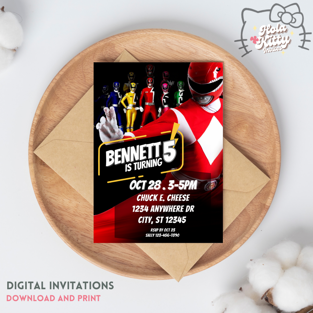 Power Rangers birthday invitation, digital download