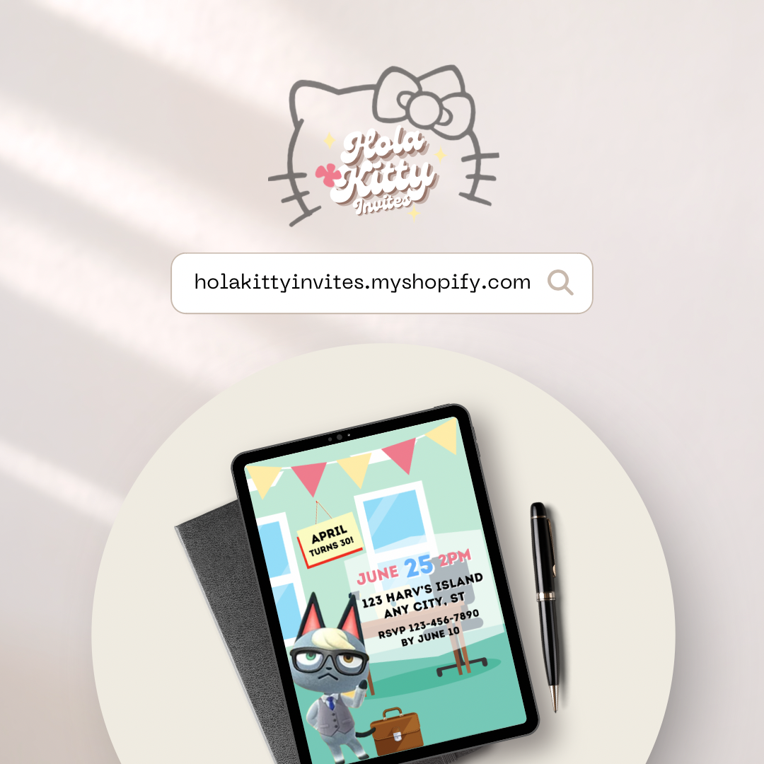 Animal Crossing birthday invitation, digital download