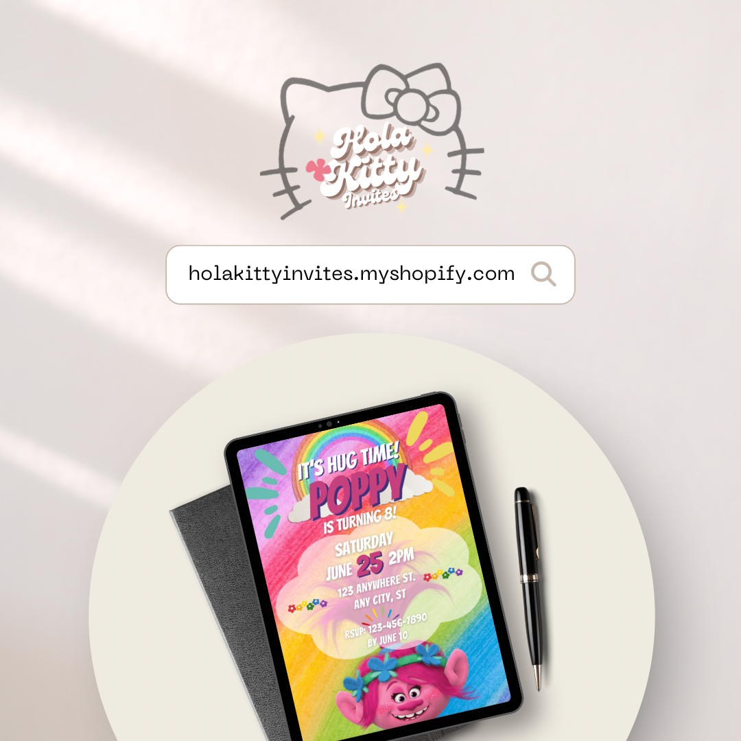 Trolls birthday invitation, digital download