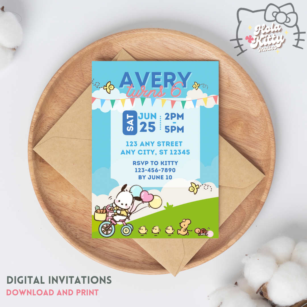 Pochacco birthday invitation, digital download